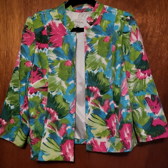 Kim Roger's Size 12 Womens Open Front Lined Floral Spring Casual Jacket - Picture 3 of 10